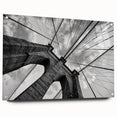 Acrylic print of the Brooklyn Bridge with a monochrome color palette, suitable for modern bedroom or dining room decor.