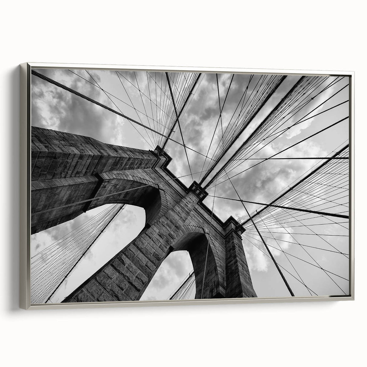 Framed canvas of the Brooklyn Bridge in black and colorful tones, ideal for vintage-themed decor.