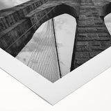 Art deco poster of the Brooklyn Bridge in monochrome tones on rolled canvas, suitable for dining room decor.