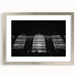 Textured art depicting an abstract interpretation of Grand Central Station in muted gray and silver tones on a framed canvas.