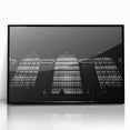 Large abstract wall art featuring a stylized New York City Grand Central scene in black and white, framed in acrylic.