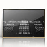 Large art print of New York City's Grand Central, in gold tones on acrylic, styled in mid-century modernist design.