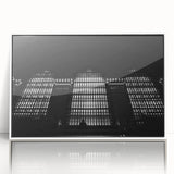 Art deco poster of Grand Central Station in monochrome shades, acrylic print framed in white.