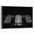 Black and white vintage poster art of NYC Grand Central, framed canvas, ideal for bedroom wall decor.