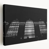 Large stretched canvas of New York City's Grand Central Terminal in grayscale tones, ideal for kitchen wall art.