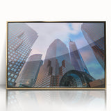 Large abstract wall art of Manhattan skyline in gold and black hues on framed acrylic, suitable for modern art wall decor.