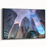 Extra large framed canvas featuring a textured depiction of the Manhattan skyline in vibrant colors on a black background.