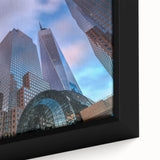 Black and white vintage poster art of Manhattan skyline on framed canvas, ideal for bedroom wall decor.