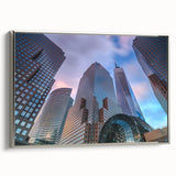 Framed canvas of a vintage-style Manhattan skyline in black with colorful accents, ideal for modern living room decor.