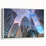 Vintage poster art of Manhattan skyline in colorful hues on extra large framed canvas, suited for living room decor.