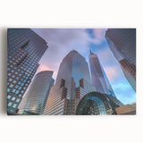 Large canvas print of the Manhattan skyline in muted gray and blue tones, suitable for kitchen wall art.