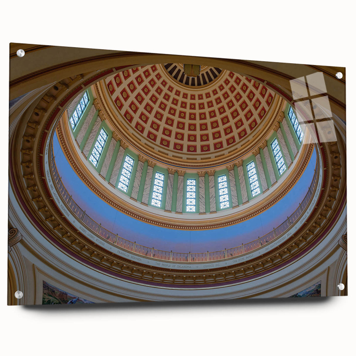 Acrylic print of a large abstract depiction of Oklahoma scenery in muted earth tones.