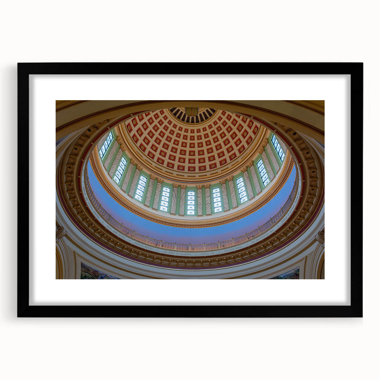 Extra large abstract art print of colorful, textured Oklahoma scenery on a framed canvas, ideal for living room decor.