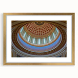 Extra large abstract art print of a textured Oklahoma scenery in muted earth tones, framed in gold.