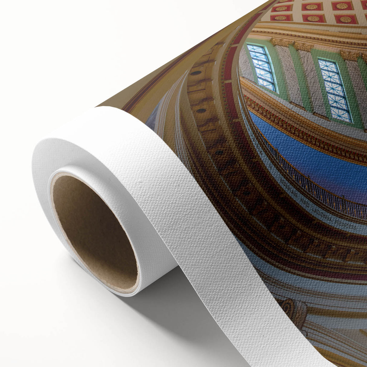 Art Deco style poster of Oklahoma scenery on rolled canvas, featuring muted earth tones.