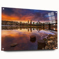 Acrylic print of a large abstract depiction of Portland, Oregon in muted earth tones.