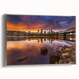 Landscape art painting of Portland, Oregon, featuring muted colorful hues on a framed canvas, ideal for office decor.