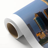 Art deco poster of Philadelphia skyline in pastel shades on rolled canvas, ideal for nursery wall art.