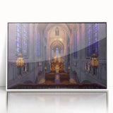 Framed acrylic print of Pittsburgh skyline in art deco style, with muted gray and blue tones.