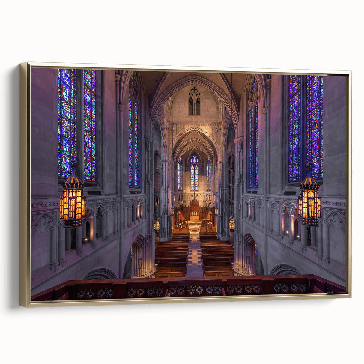Framed canvas featuring a vintage-style landscape painting of Pittsburgh with a gold frame, ideal for bedroom wall art.