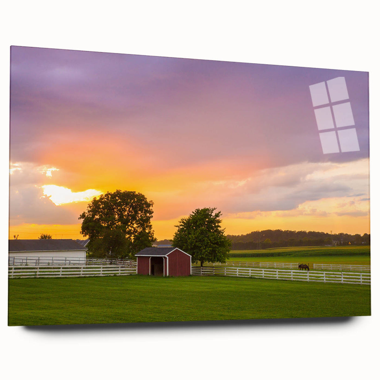 Large abstract wall art on acrylic glass depicting a serene Pennsylvania landscape, ideal for bedroom or dining room decor.