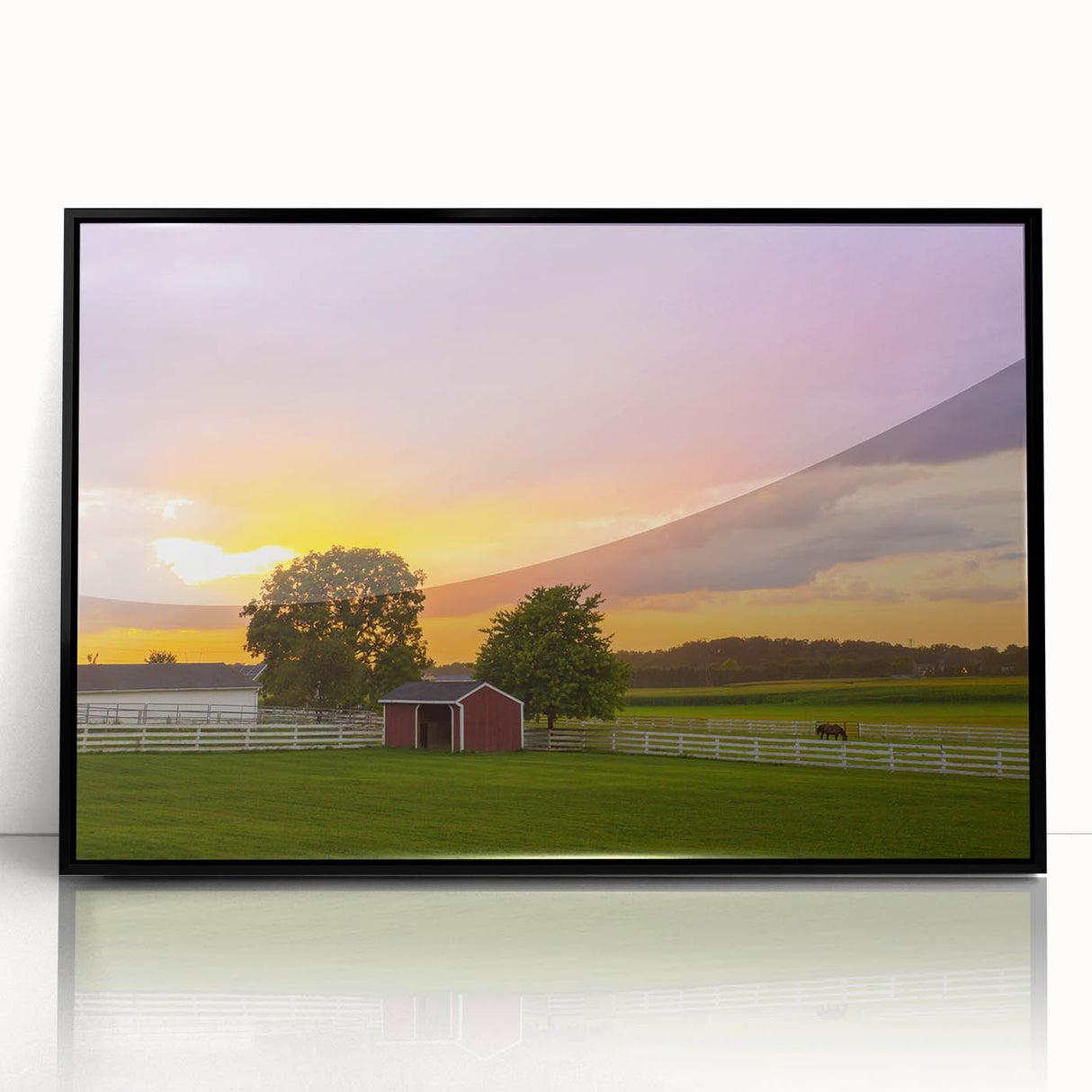Large abstract wall art featuring a mid-century modernist Pennsylvania scenery in muted earth tones, acrylic framed print.