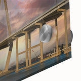 Acrylic print of a large abstract depiction of Charleston, South Carolina in mid-century modernist style.