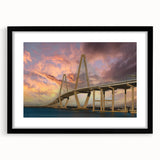 Colorful abstract art print of Charleston landscape, with textured details on a large black-framed canvas.