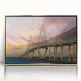 Acrylic print of Charleston, South Carolina scenery in gold frame, featuring mid-century modernist style.