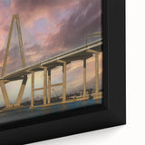 Black wall art featuring a textured Charleston scenery in vibrant colors on a framed canvas, ideal for living room decor.