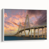 Vintage poster art of Charleston, South Carolina in vibrant colors on a large framed canvas, suitable for living room decor.