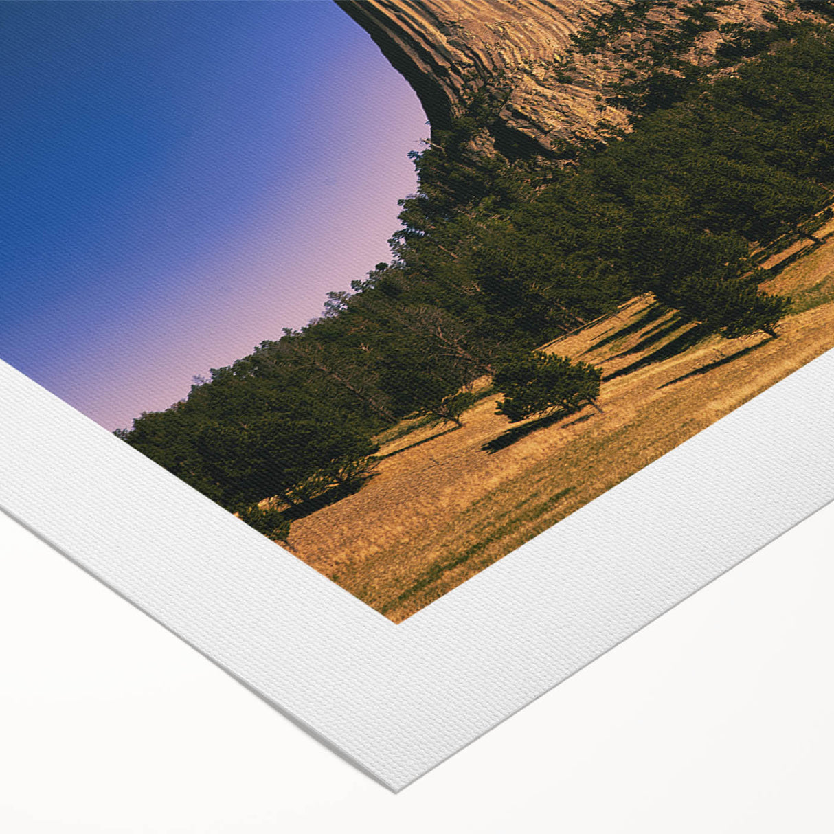 Art deco poster of the South Dakota Badlands in muted earth tones on rolled canvas, suitable for dining room decor.