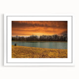 Abstract art print of Memphis skyline in muted blue and gray tones on a white framed canvas, suited for dining room decor.