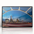 Large abstract wall art depicting Nashville skyline in muted gray tones on black framed acrylic.