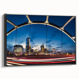 Black and white framed canvas of Nashville skyline, ideal for bedroom wall art with a vintage poster art style.