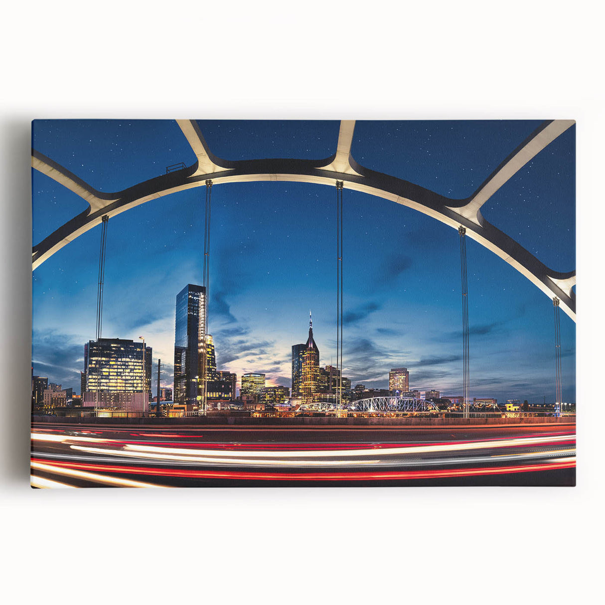 Black and white large art canvas of Nashville skyline, ideal for kitchen wall art.