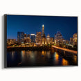 Framed canvas of a black and white Austin, Texas landscape, ideal for bedroom wall art.