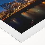 Art deco poster of Austin, Texas skyline in muted earth tones on rolled canvas, suitable for dining room wall.