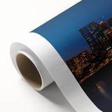 Art deco poster of Austin skyline in pastel shades on rolled canvas, suitable as nursery wall art or for dining rooms.