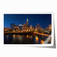 Austin, Texas skyline in muted gray and blue tones on an extra large rolled canvas, ideal for art wall dining room.