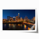 Austin, Texas skyline in muted gray and blue tones on an extra large rolled canvas, ideal for art wall dining room.