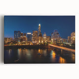 Black and white large art print of the Austin, Texas skyline on stretched canvas, ideal for kitchen wall art.