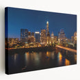 Austin, Texas skyline depicted in muted earth tones on a large stretched canvas, suitable for kitchen wall art.