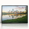 Large abstract wall art of Dallas skyline in black and white, framed acrylic, ideal for modern art wall decor.