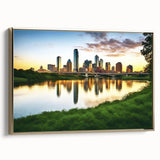 Black and white wall art of Dallas skyline on framed canvas, ideal for bedroom decor, featuring vintage poster style.