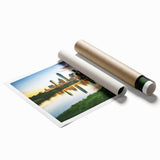 Extra large rolled print of Dallas skyline with soft pastel shades, ideal for classy bathroom wall art.