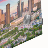 Large abstract wall art depicting the Houston skyline in muted gray tones on acrylic glass.