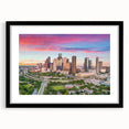 Abstract art print of Houston skyline in vibrant colors on a textured, extra large canvas, ideal for living room decor.