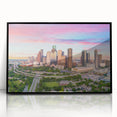 Large abstract wall art depicting the Houston skyline in vibrant colors on a framed acrylic.