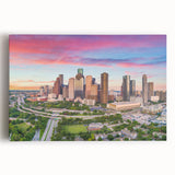 Black and white large art print of Houston skyline on stretched canvas, ideal for kitchen wall art.